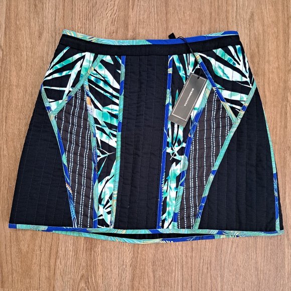 BCBGMAXAZRIA Andrick Black/Combo Waffle Fabric Unlined Skirt Size 6 NWT - Picture 2 of 8